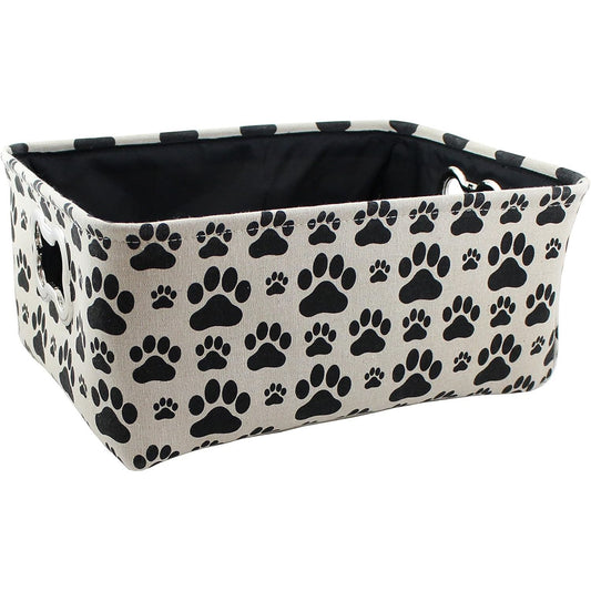 17x13xH8 White/Black Paw Prints all Over Rectangle Pet Storage Bin C/P 12