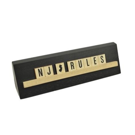 8x2 NJ RULES Print Puzzle Piece Blk Wedge Wood Stand Tabletop C/P 24
