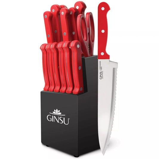 GINSU Kiso 14pc Red Knife Set in a Black Block C/P 1
