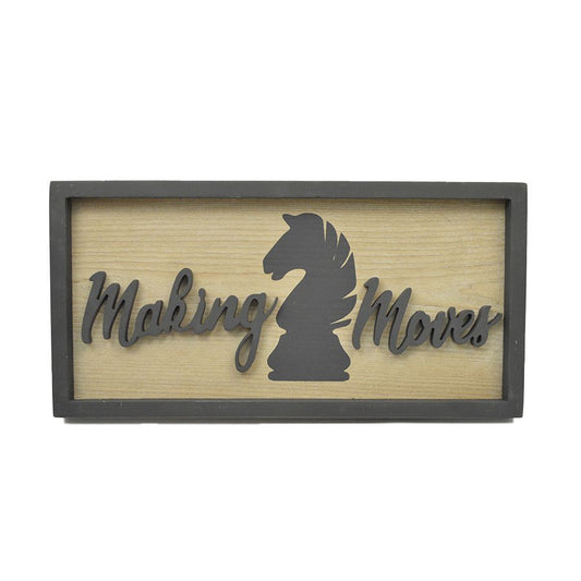 24"x10"MAKING MOVES-BLACK APPLIQUE PRINT FRAMED MDF WALL SIGN C/P 4
