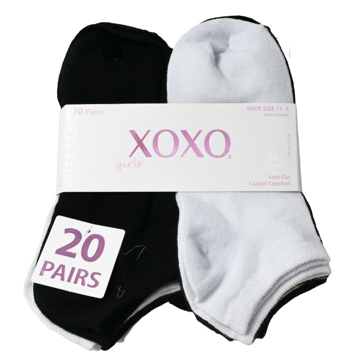 20pk Girls Blk Wht LC Socks C/P 48 XOXO
