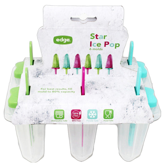 6pc STAR SHAPED POPSICLE MOLD GRN/FUCHSIA/TEAL C/P 60