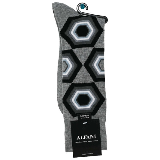 *NO USA* Mens 10-13 Grey 1 pair Giant Hexagon Crew Socks (PRE-PRICE $7.98) C/P 180