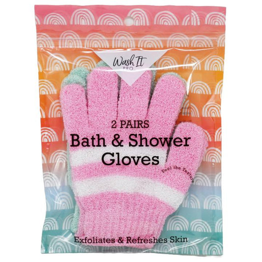 2pk PINK/GREEN BATH & SHOWER GLOVES C/P 72