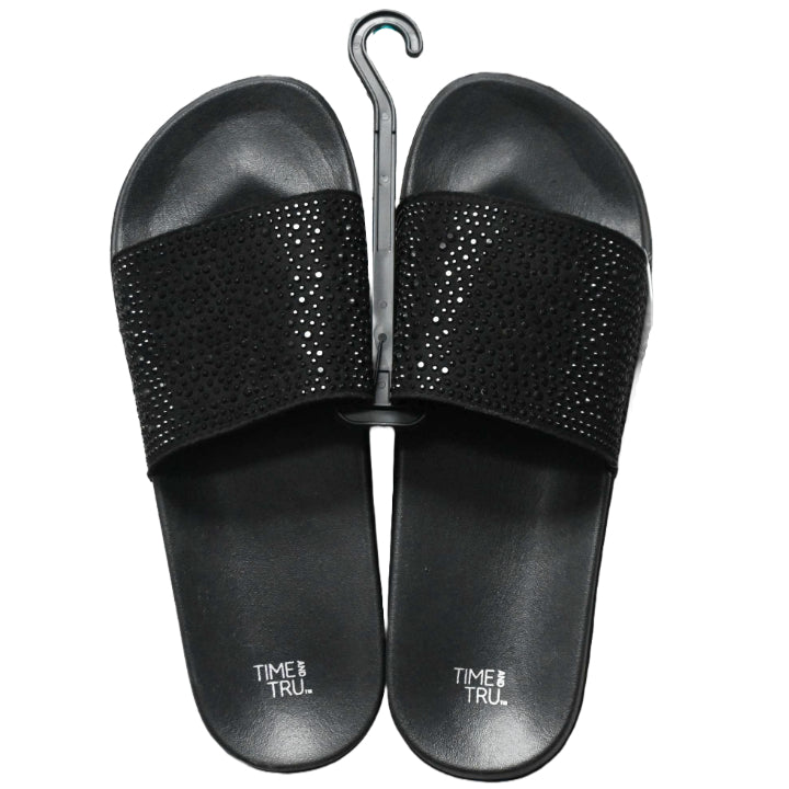 LADIES BLACK SLIDE SANDAL W/BLING ASST SIZE C/P 18