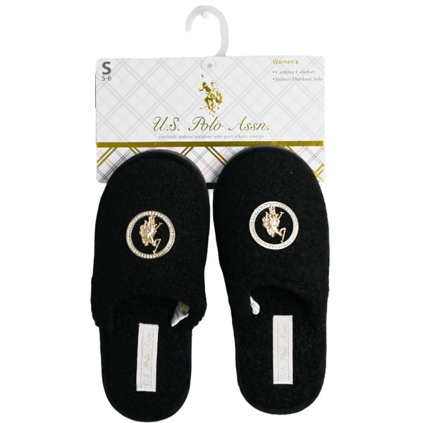 U.S. POLO ASSN. BLK LADIES SLIPPERS SIZE 5-10 C/P 24
