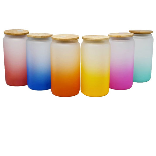 Asst 16oz Frosted Color Blend Glass Tumbler w/Bamboo Lid (No Label or UPC) C/P 25
