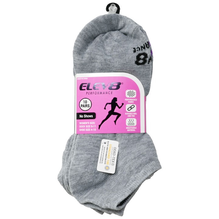 10pk Ladies 9-11W Asst No Show Socks C/P 30 ELEV8