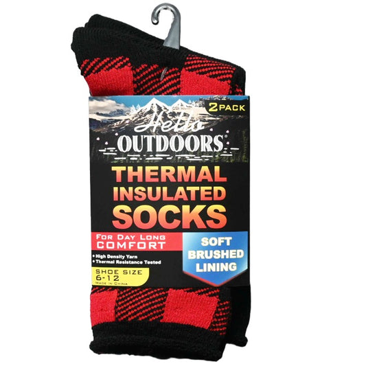 MENS 2PK THERMAL CREW BRUSHED LINING SIZE 6-12 RED PLAID BLACK C/P 48