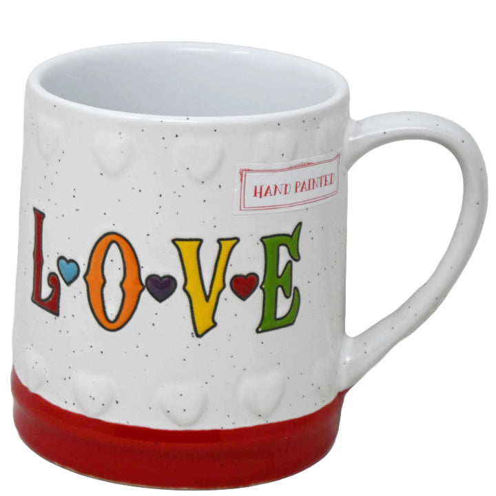 22oz SPECKLE RED EMOBOSSED HEARTS LOVE RAINBOW MUG C/P 24