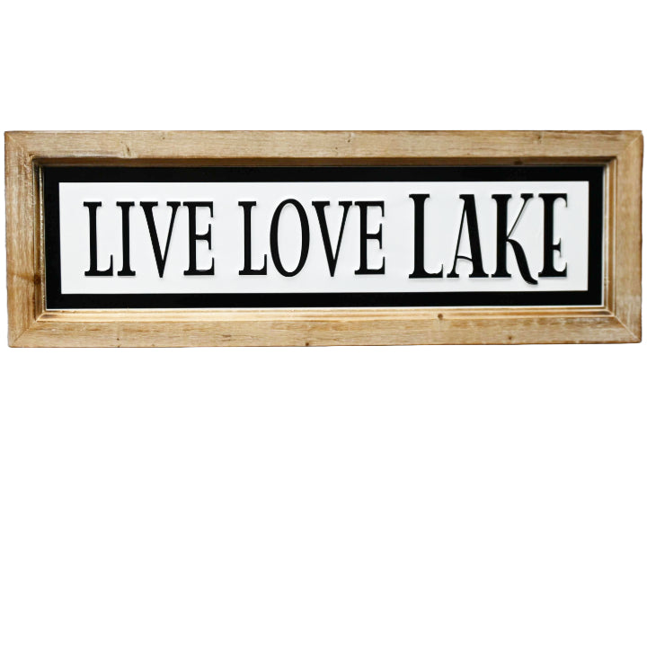 27"x9" LIVE LOVE LAKE Embss Metal Wood Framed Wall Sign C/P 6