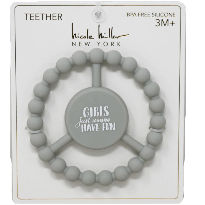 1pc Silicone Peace Teether - Gray "Girls Just Wanna Have Fun" C/P 100