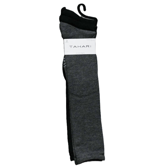 3pk TAHARI LADIES BLK/GRY KNEE HIGH SOCKS C/P 60
