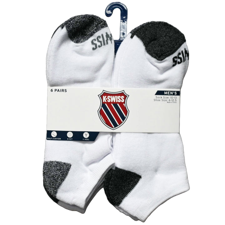 6pk K-SWISS MEN HF CSH LOW CUT MARLED SOCKS C/P 36