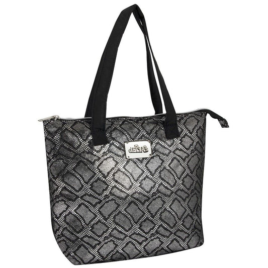 13" DELIA'S SNAKE SKIN/BLACK METALLIC LUNCH TOTE HANDBAG C/P 24