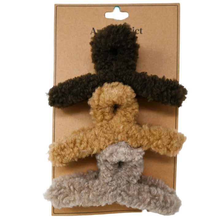 3pk Sherpa Claw Hair Clip C/P 120