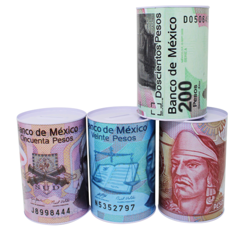 6"H x 4"D Mexican Dollar Print Saving Bank, 4 Assorted C/P 24