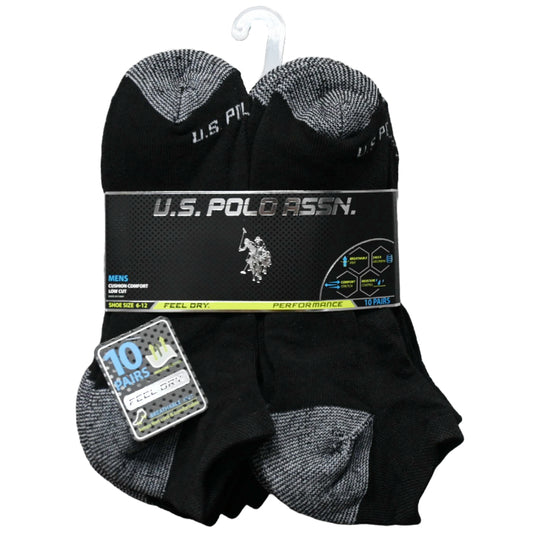 10pk MEN BLK L/C CUSHION SOCKS U.S. POLO ASSN. SIZE 6-12 C/P 48