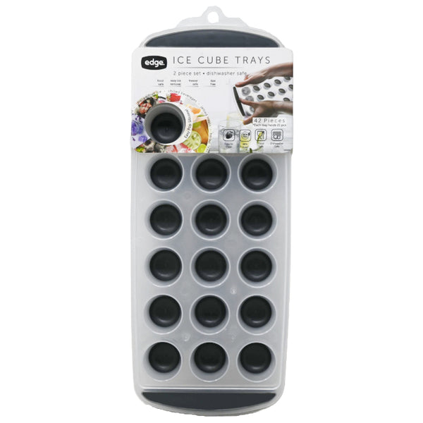 Edge 2pk Silicone Ice Cube Tray Standard Round Charcoal C/P 12