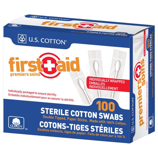 100ct First Aid Cotton Swabs Paper Sticks US Cotton C/P 24