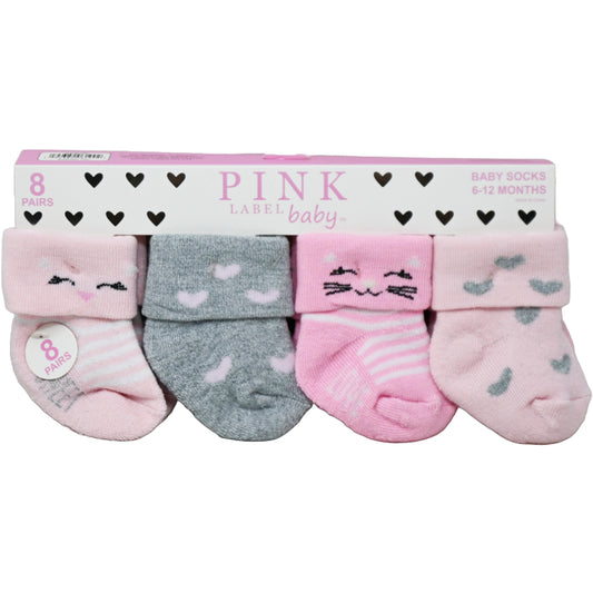 8pk INFANT GIRLS PINK TURNCUFF TERRY SOCKS ASST SIZE C/P 60