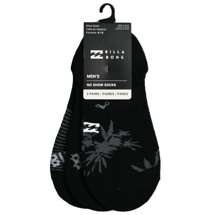 3pk BILLABONG MENS PALMS FB NS SOCKS SIZE 10-13 C/P 60