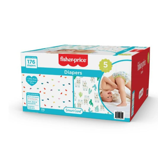 176ct FISHER PRICE FULL ELASTIC WAIST BAND DIAPERS W/WETNESS INDICATOR SIZE 5 C/P 1
