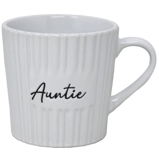 16oz White Mug with Embossed Pattern and Debossed "Aunt" C/P 24
