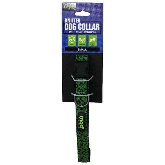 DOG COLLAR KNITTED WITH MESH PADDING GREEN C/P 72