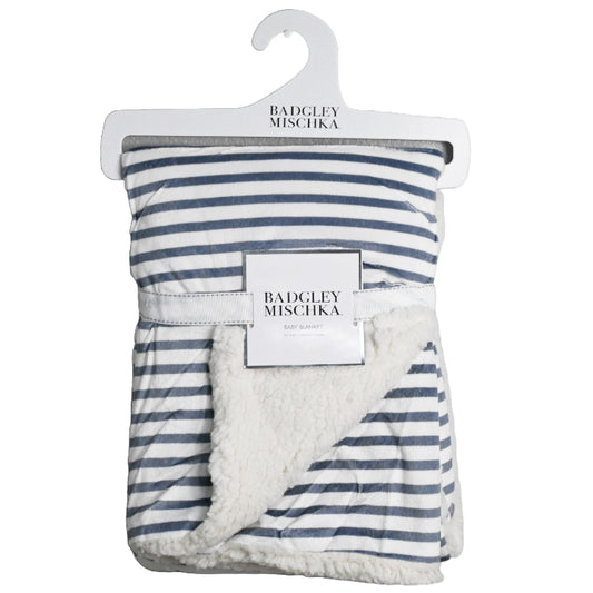 1PK Grey White Stripe Mink & Sherpa Blanket Badgley Mischka C/P 48