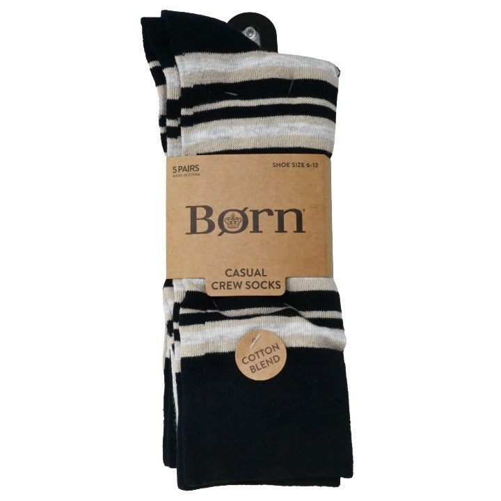 5pk Mens 10-13M Asst Lines Crew Socks C/P 60 BORN