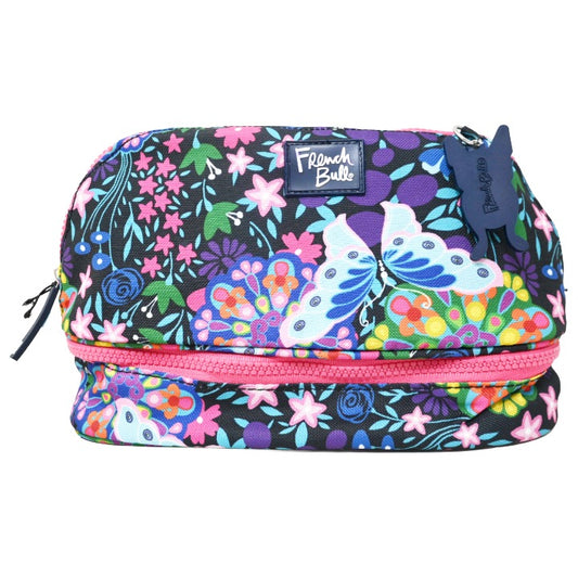 *OUTSIDE CA* BUTTERFLY/FLOWER PRINT COSMETIC BAG W/BOTTOM COMPARTMENT FRENCH BULL C/P 40