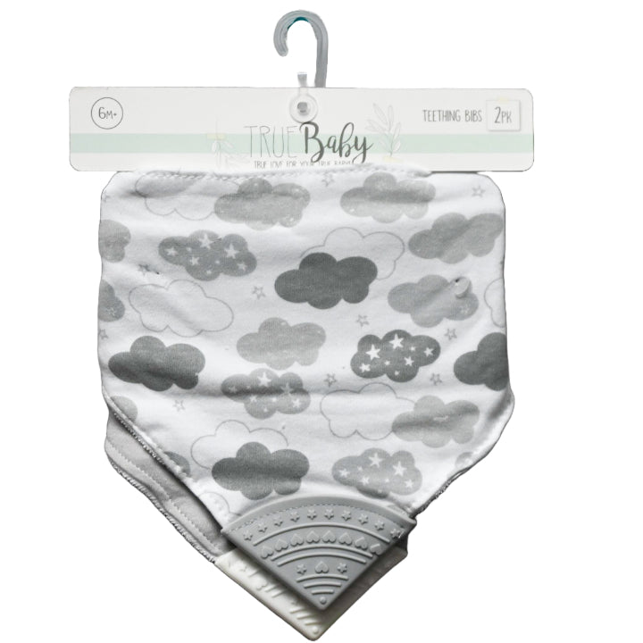 2pc Bibs With TPE Teether Tip -Gray Cloud Print & Gray C/P 72