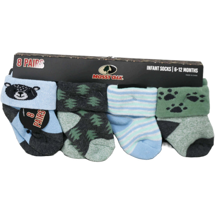 8pk INFANT BOY BLUE FULL CUSHION QTR SOCKS ASST SIZE MOSSY OAK C/P 60