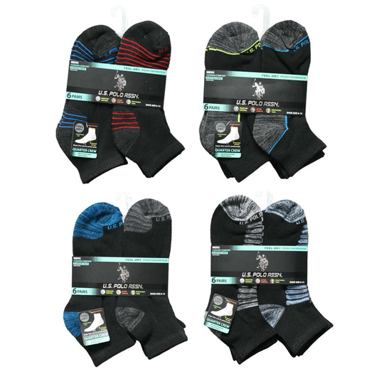 MENS 6PK QTR CREW CUSHION SIZE 6-12 ASST C/P 48 US POLO ASSN