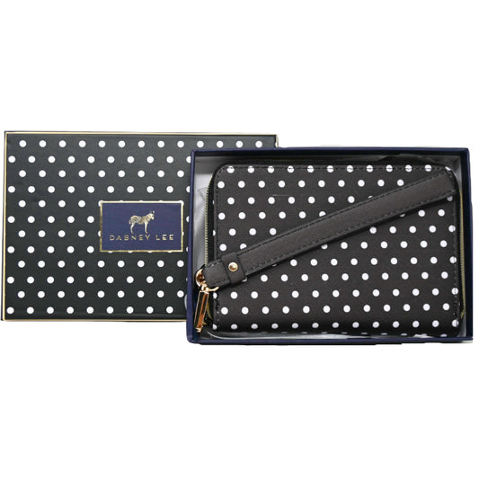 *OUTSIDE OF CA* SMALL BLK POLKA DOT ZIPPER WALLET IN GIFT BOX C/P 50