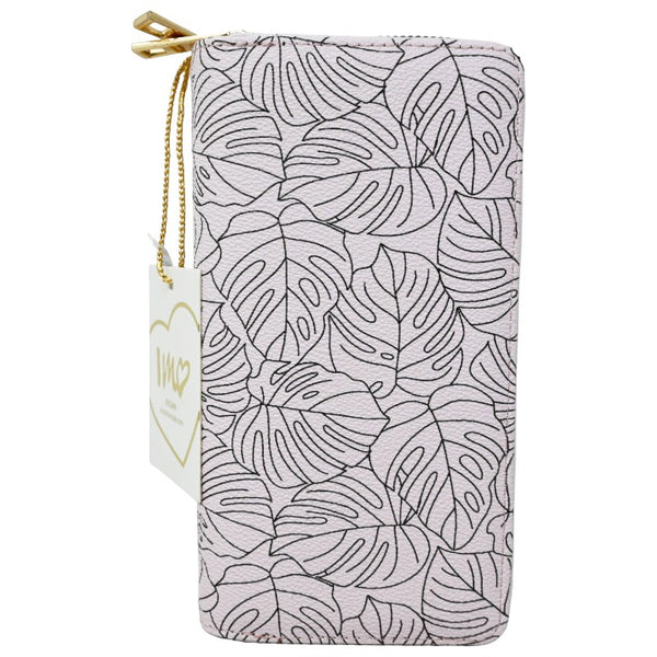 PNK LEAF DBL ZIP WALLET (NO UPC, HAS PROP 65 LABEL) C/P 50