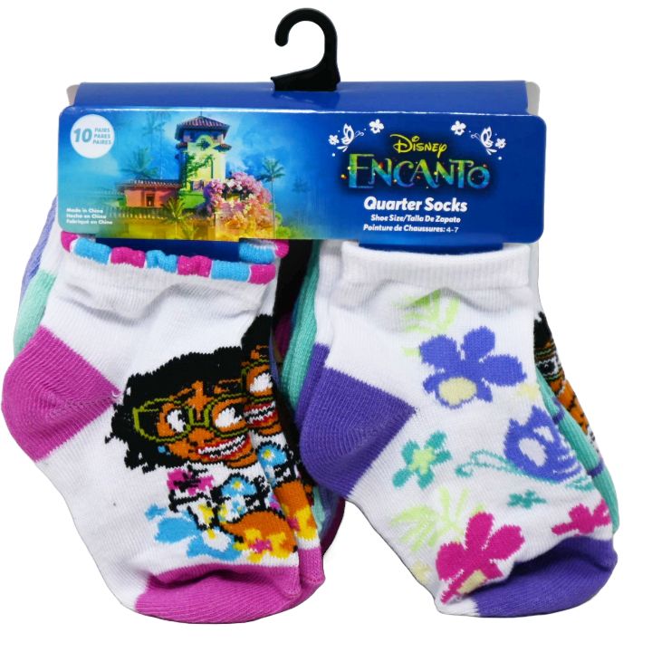 10pk ENCANTO MAGIC OF FAMILY QRT SOCKS SIZE 2T-4T C/P 60