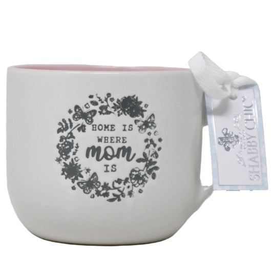 "Home is Where Mom Is" in Butterfly Floral Wreath Border Debossed Soup Mug C/P 36