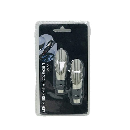 WINE POURER  SET, 2PC SILVER STL C/P 24