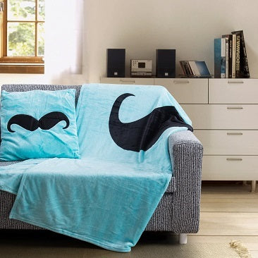 Mustache Throw and Cushion Blue 50"X60" C/P 1