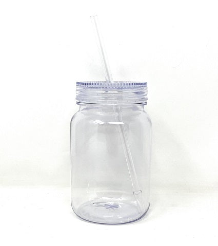 20oz Clear Clear Plastic Mason Jar Mug with Straw C/P 25