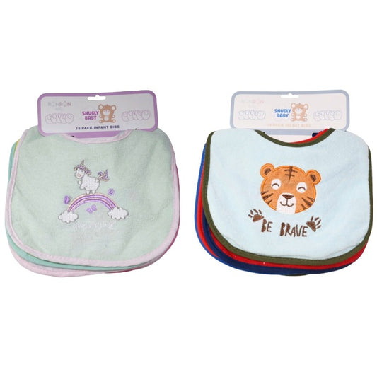 Asst 10pk Infant Bibs C/P 72 Snugly Baby
