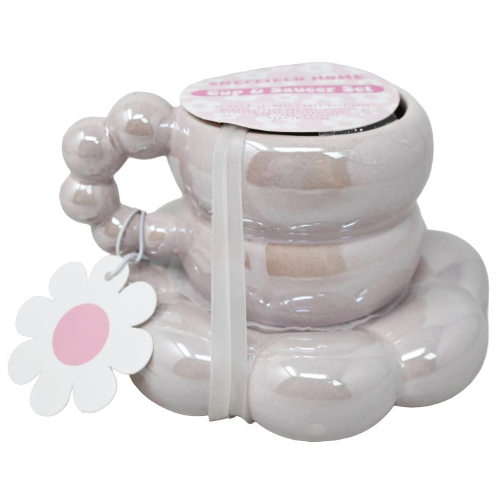 CERAMIC SMALL PINK LUSTER MUG W/SAUCER SET SHEFFIELD HOME C/P 24