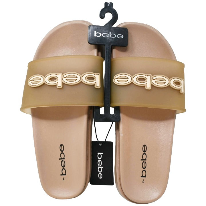 WOMEN TAN SANDAL wTRANSLUCENT UPPER & RUBBER LOGO PATCH BEBE 6-ASST C/P 12