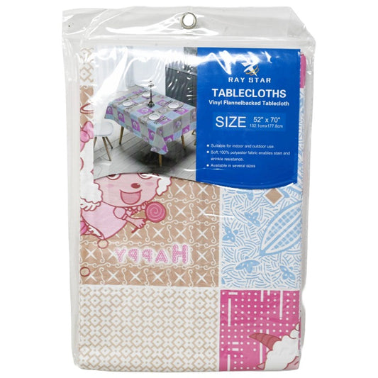52x70" PRINTED VINYL TABLECLOTH wFLANNEL BACKING C/P 24