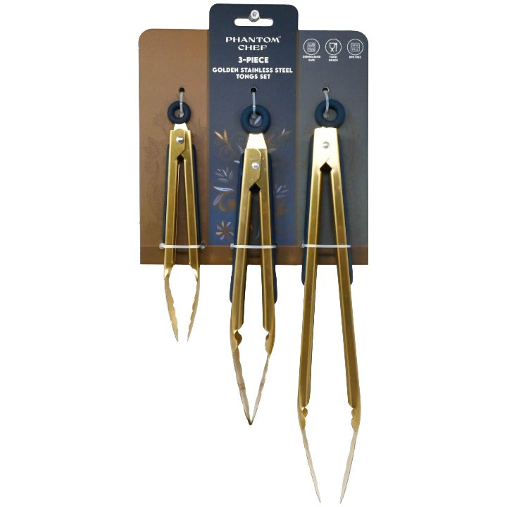 3pc Nvy Gld Tong Set C/P 12 Phantom Chef