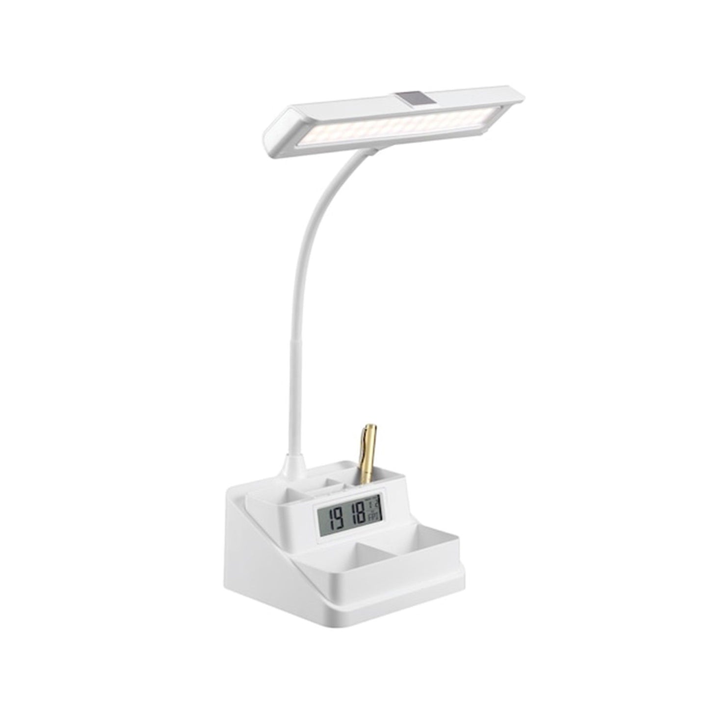 WHITE CADDY LED CLOCK TASK LAMP +INTEGRATED STORAGE C/P 8