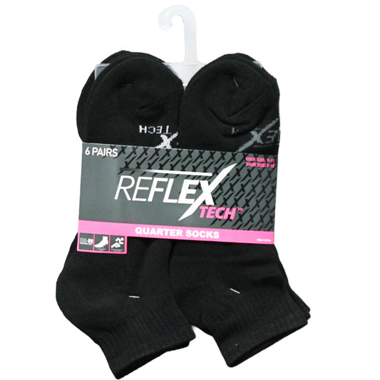 6pk LADIES BLACK CUSHIONED QUARTER SOCKS SIZE 9-11 C/P 36