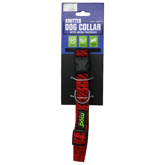 DOG COLLAR KNITTED WITH MESH PADDING RED C/P 72